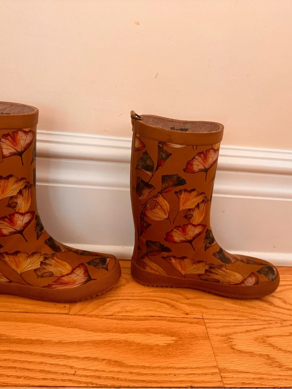 Bisgaard barefoot kids floral tan rain boots